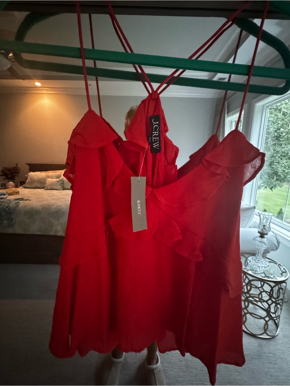 J. Crew Vibrant Red Ruffled Cami Top